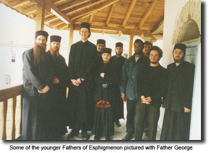 Some of the younger Fathers of Esphigmenon pictured with Father
      George