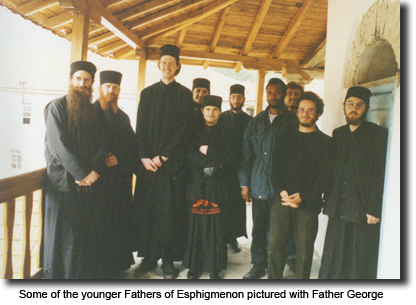 Some of the younger Fathers of Esphigmenon pictured with Father
      George