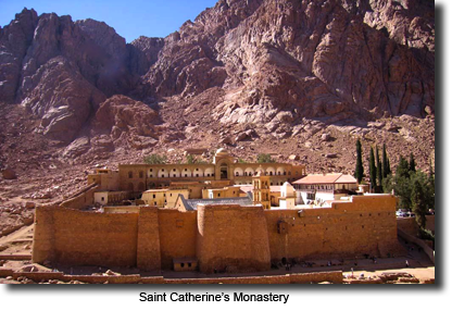 A closeup photo of the Monastery of Saint
      Catherine’s