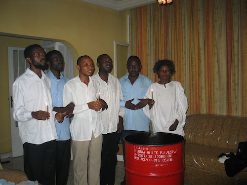 The newly baptized in their white clothing.