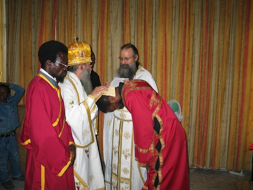 Theophile being tonsured a Subdeacon.