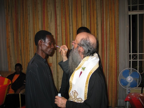 Subdeacon Constantine receiving holy Chrismation.