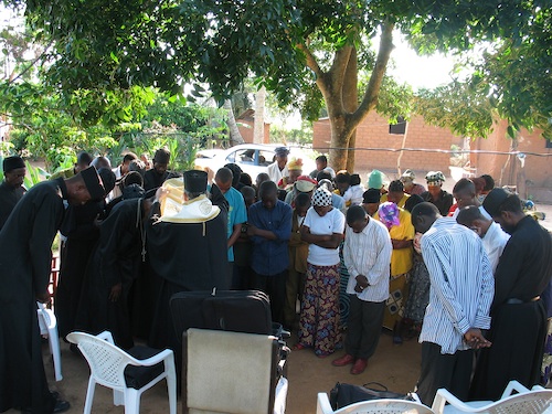 Vladyka Praying over all the People on the day of his departure.