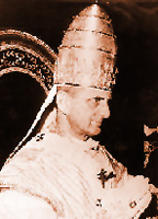 Pope Paul VI (1963-1978)
  wearing one of the Papal triple-tiaras, symbolizing his authority over heaven, earth, and the
  underworld.