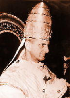 Pope Paul VI (1963-1978)
  wearing one of the Papal triple-tiaras, symbolizing his authority over heaven, earth, and the
  underworld.