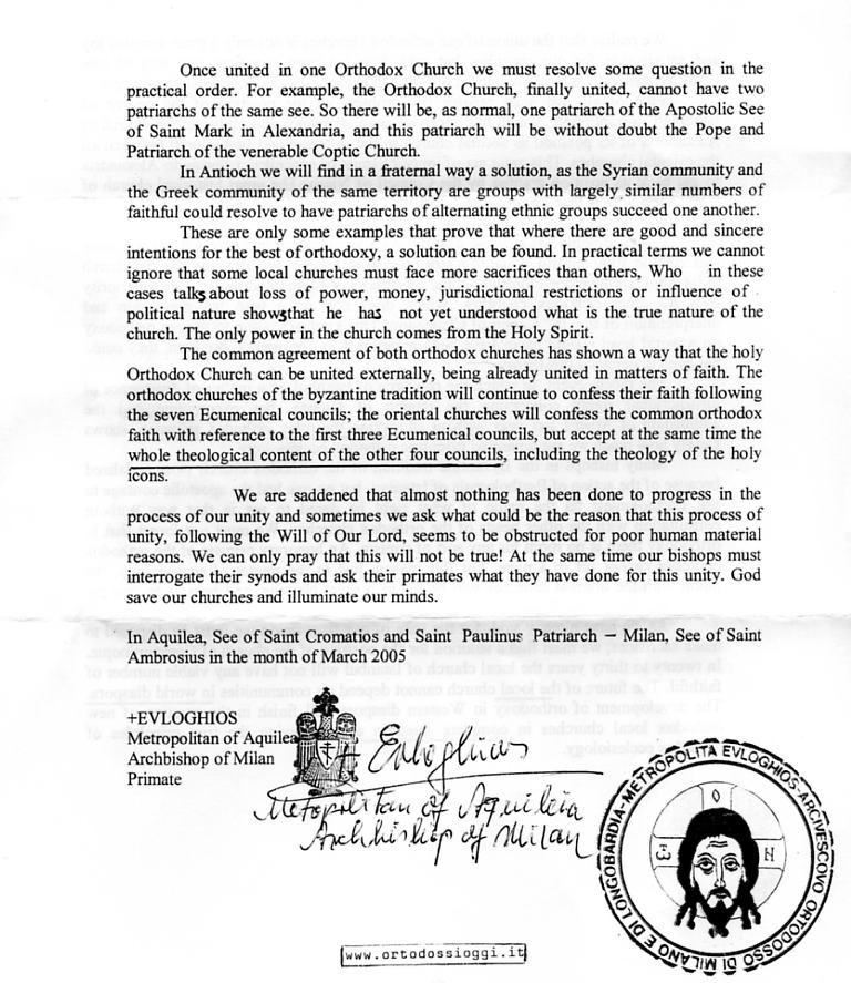 Met. Euloghios of Milan 2005 Fraternal Message to
  Ecumenists and Monophysites - Page 4