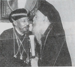 Athenagoras Exchanges
  Fraternal Kiss With Ethiopian Monophysite Patriarch Theophilus With Whom He Later Prayed. (Phanar
  - Constantinople, 1971)