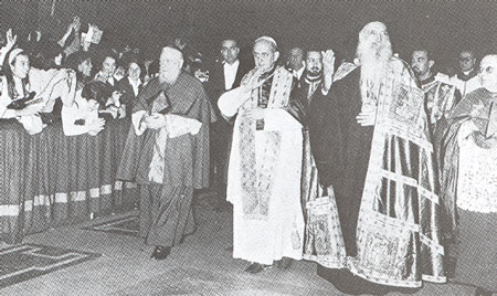 The Papal entourage with
  Athenagoras leaving the Basilica of St. Peter after completing the Papal High Mass.