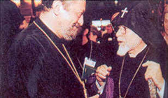 Bishop Damascene of
  Switzerland with Monophysite Catholicos Patriarch Karekin at the WCC Assembly.