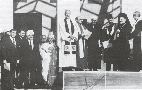 After completing yet
  another interreligious prayer service to the supposed ‘Common Father’, Archbishop
  Stylianos (Charkianakкs) of Australia poses for this photograph with the rest of the
  participants (Roman Catholics [Bishop E.B. Clancy of Sydney], Protestants, Jews, Muslims,
  Buddhists, Sikhs, etc.) [Sydney, Australia, May, 9, 1988 ].