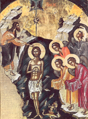 The Baptism of Christ [Lk. 3:21, 22]. Stavronikita, Athos. Panel icon.